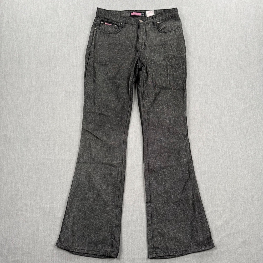 Bubblegum USA‎ Black Metallic Lurex Flare Jeans Vintage Star Studded Size 7/8